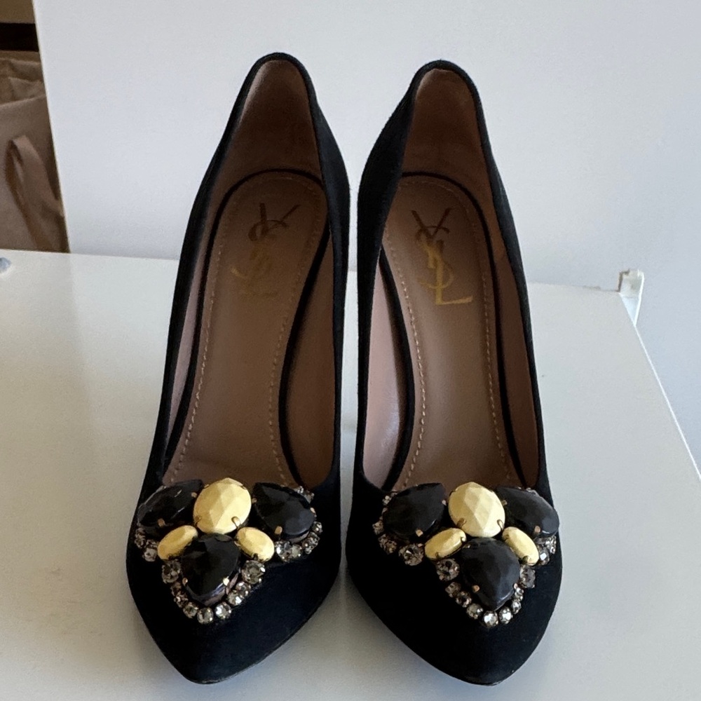 Yves Saint Laurent Black Suede Embellished Heels 39.5